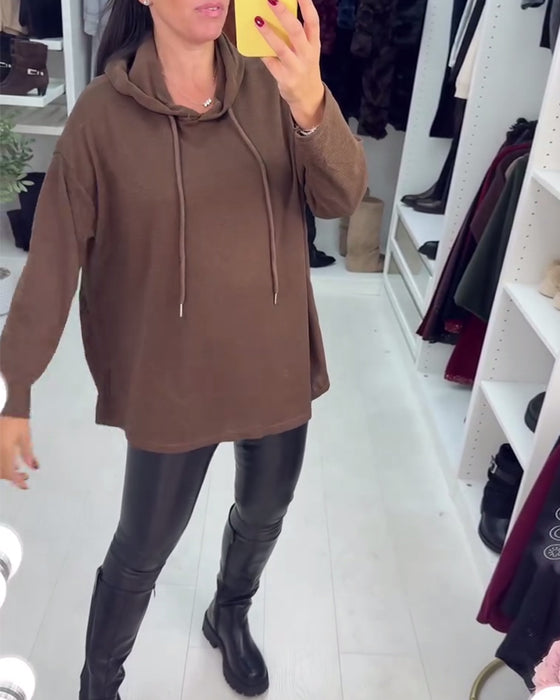 Unregelmäßige weite Uni-Langarm-Hoodie