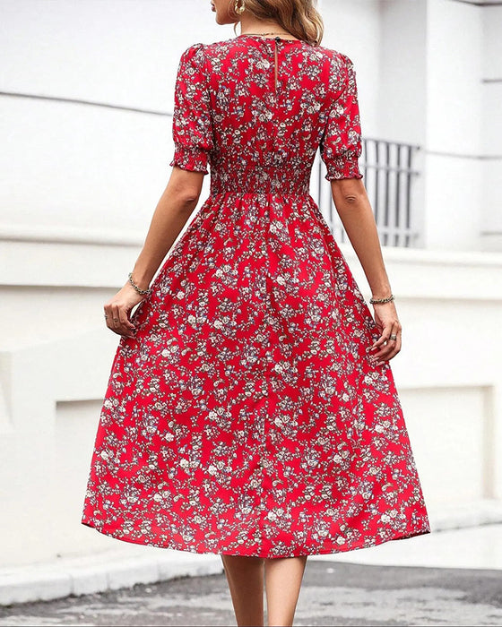 Kleid Kräuselung Blumenprint