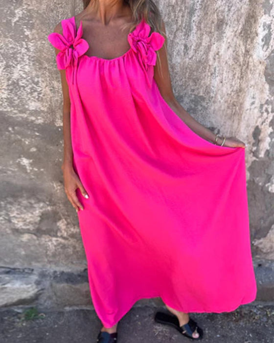 Kleid Ärmellos Einfarbig Modisch Lang