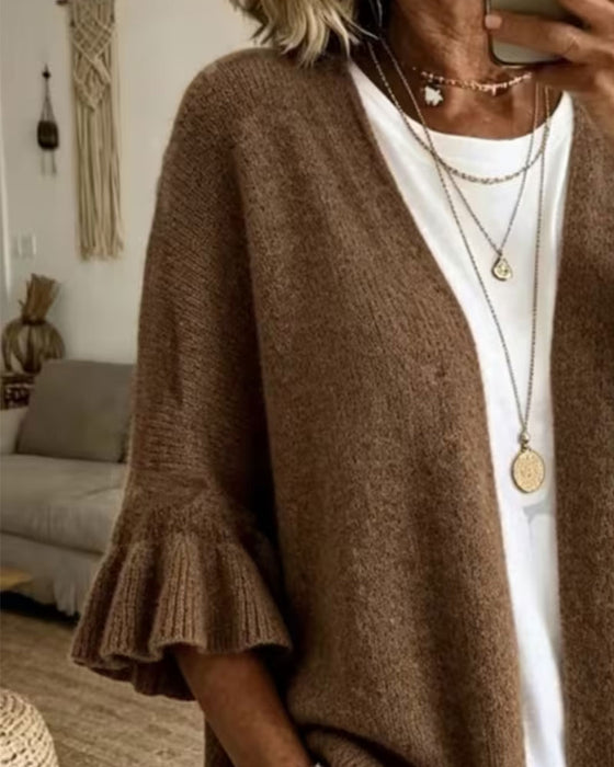 Cardigan Unifarbe Rüschenärmel