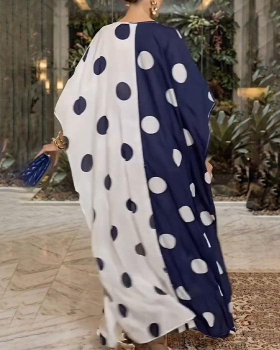 Kleid V-Ausschnitt Große Polka Dot Lässig