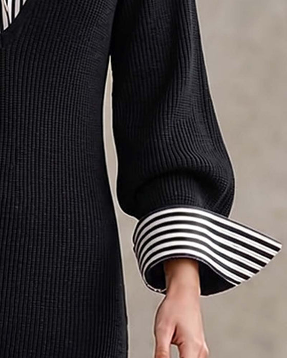 Kleid Revers Streifen Langarm