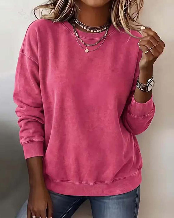 Sweatshirt Rundhals Schulterfallen Langarm Locker