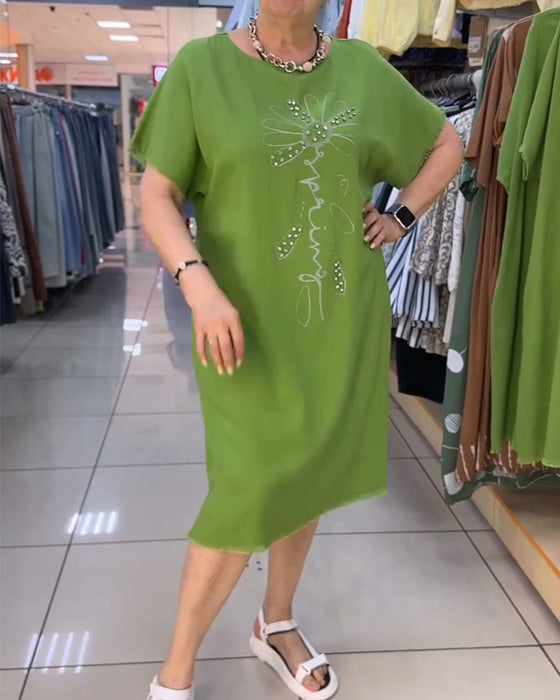 Kleid Rohe Kante Kurzer Ärmel Locker Lässig