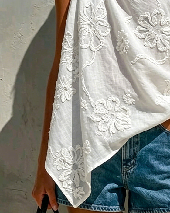 Bluse Dreidimensional Blume Ein Schulter