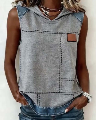 Tanktop Lässig Mit Kapuze Ärmellos Patchwork