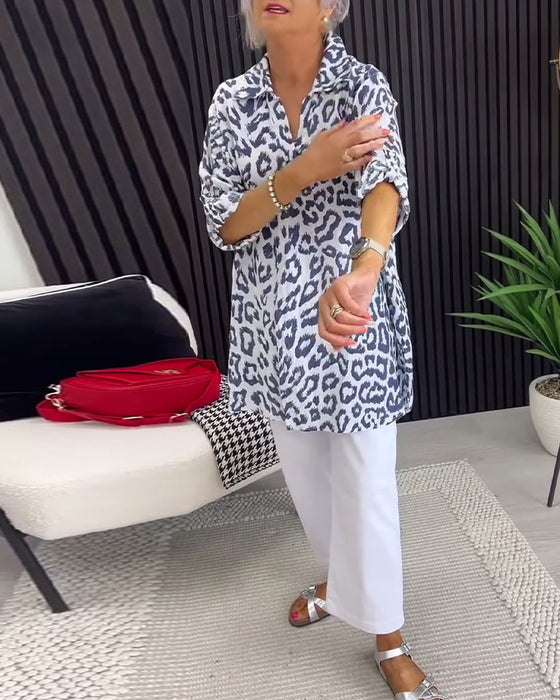 Bluse Revers Leopardenmuster