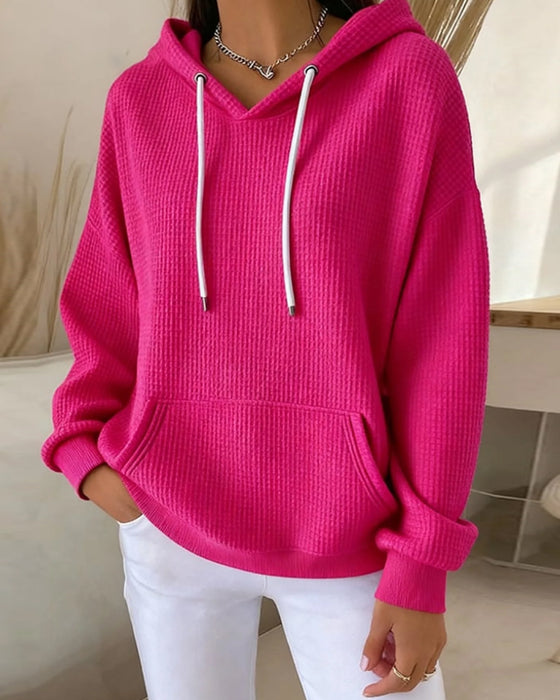 Langärmlige Hoodie aus Waffelpikee in Uni