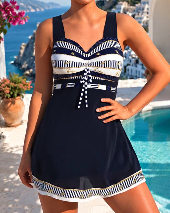 Swimdress Tankini Krawatte Streifen Rock