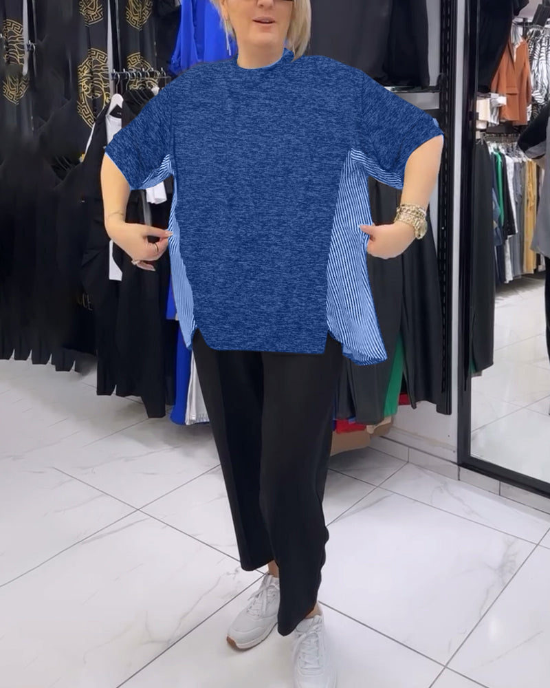Freizeitbluse mit nadelstreifen-patchwork