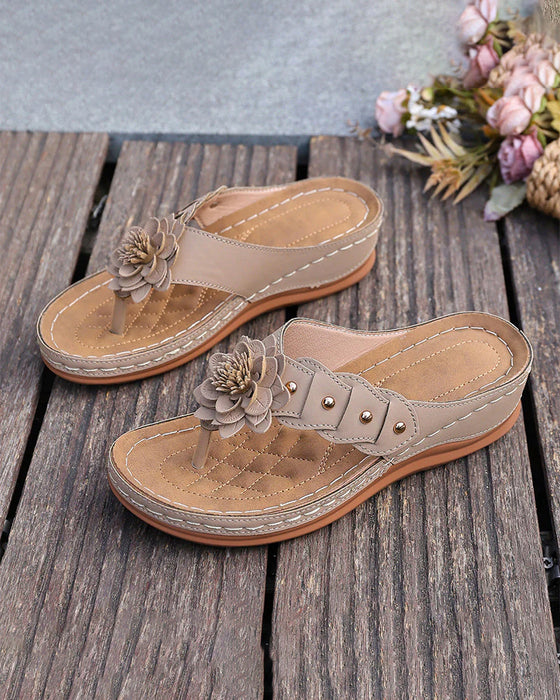 Damen Sandalen Mit Blumenmuster Und Fußgewölbeunterstützung