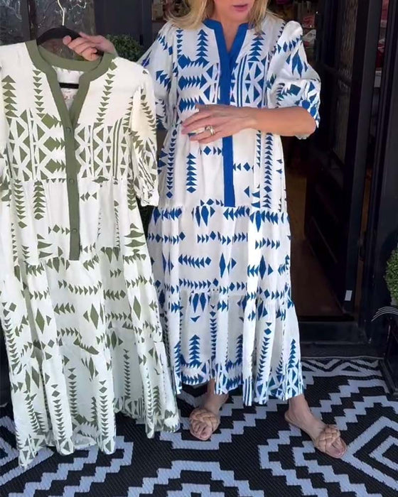 Kleid Halbärmelig Blumig Locker