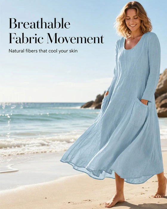 Kleid Einfarbig Langarm Rundhals