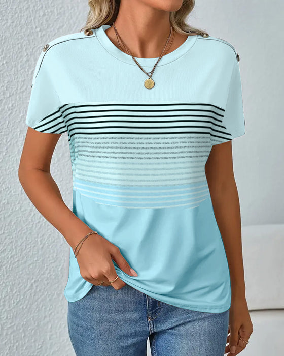T-Shirt kurzärmelig gestreifter Druck