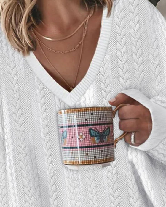 Sweatshirt V-Ausschnitt Locker Jacquard