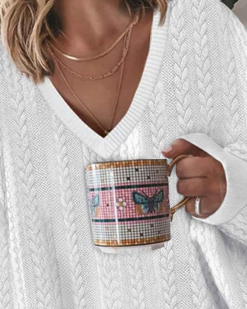 Sweatshirt V-Ausschnitt Locker Jacquard