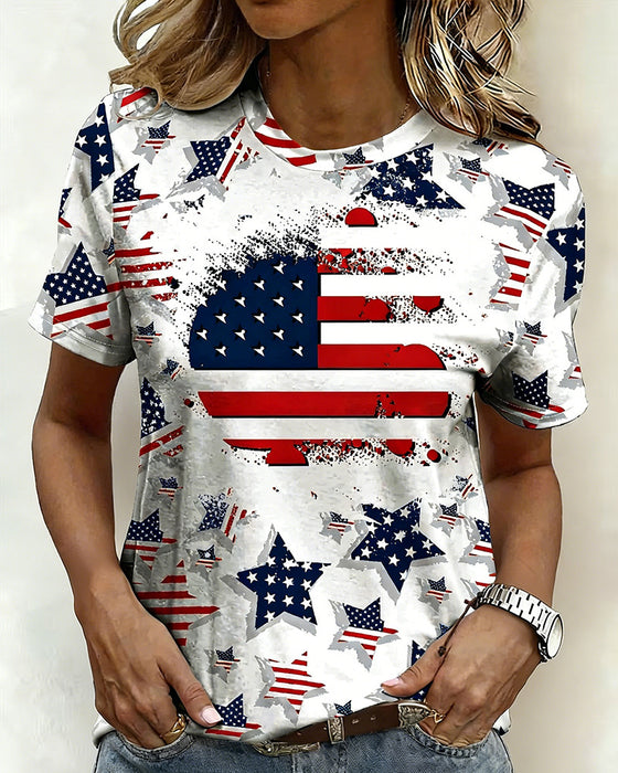 T-Shirts Distressed Flagge Ganzflächenprint Kurzarm