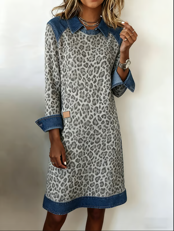 Kleid Mit Modischem Revers Und Farbblock-Design