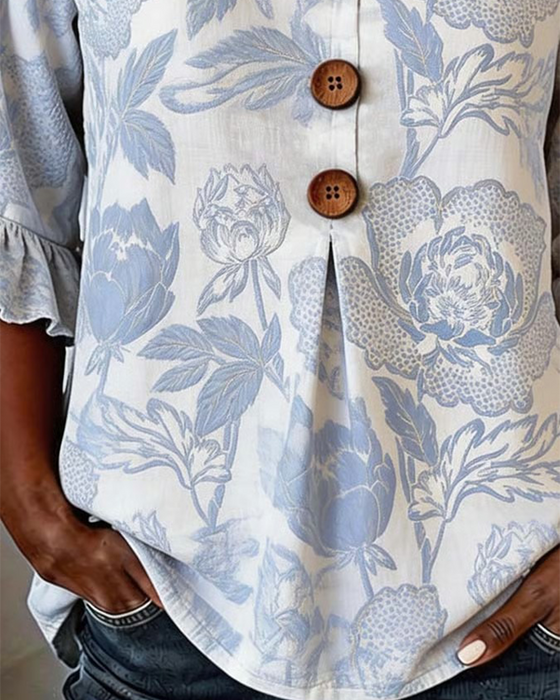 Bluse bedruckt Rüschenmanschette