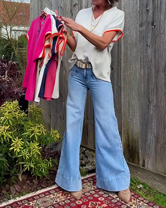 T-Shirty Locker V-Ausschnitt Farbblock