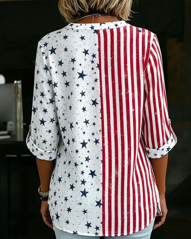 Bluse Mit V-Ausschnitt Und Dreiviertelärmeln