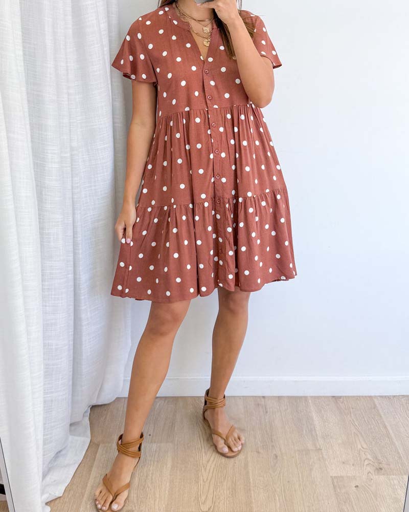 Kleid Punktiert Kurzarm Hemd