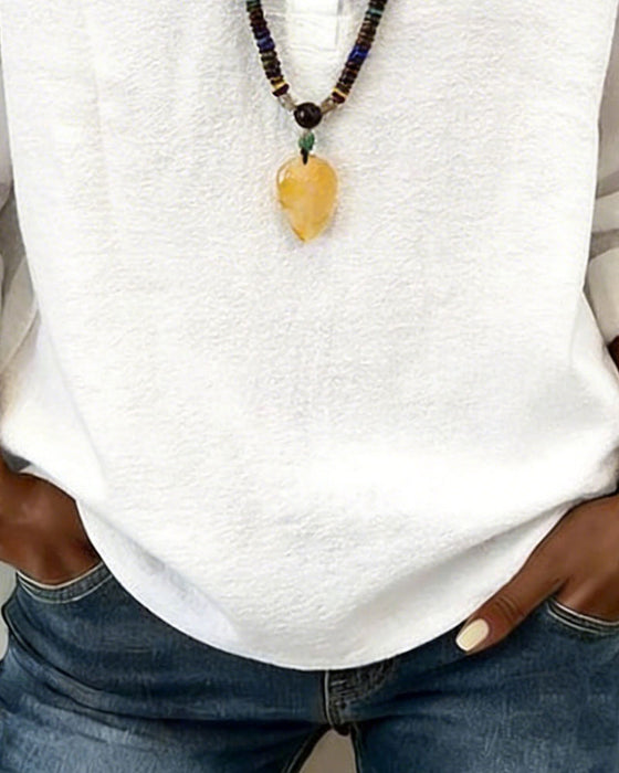 Bluse Rundhals Knopfleiste Langarm