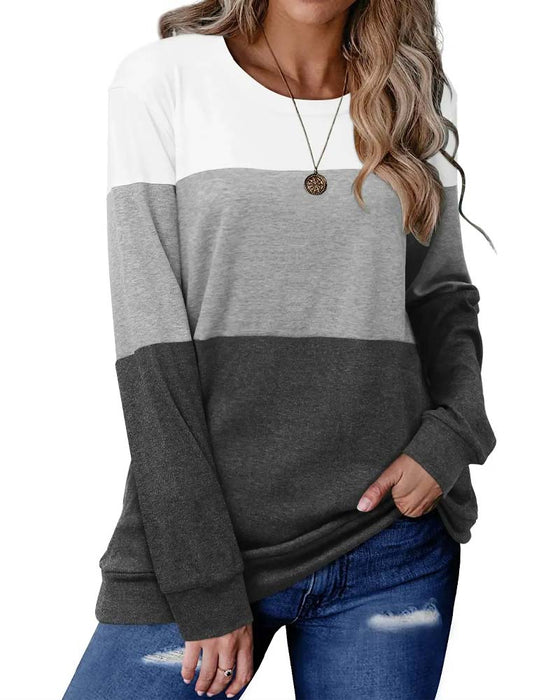 Top Dreifarbig Patchwork Langarm