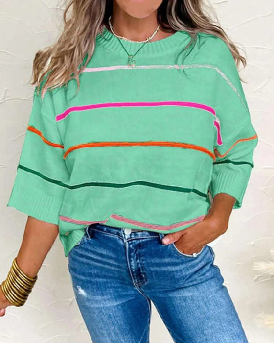 Gestreifter Rundhals‑Pullover