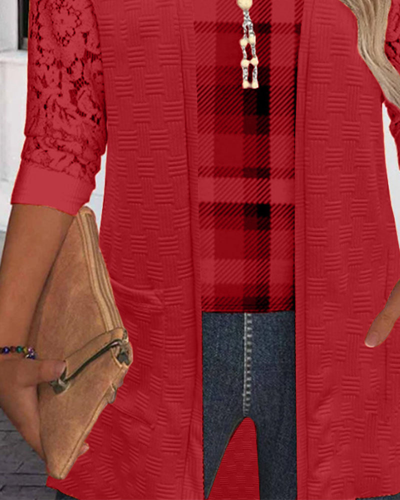 Top mit faux Zwei-Teile-Karo-Design