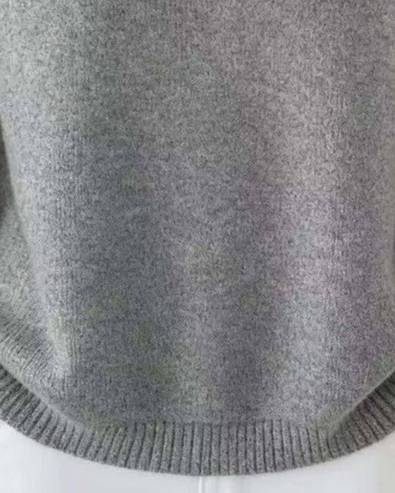 Pullover Revers Einfarbig Langarm