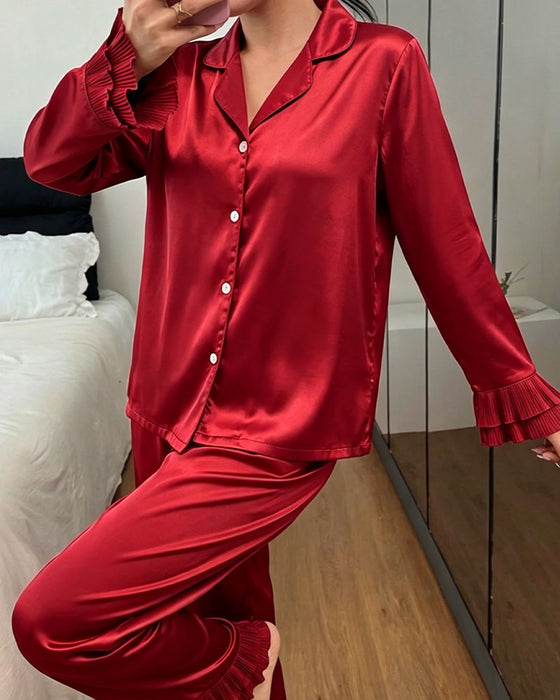 Pyjama Set Doppelte Schicht Volant Hemdkragen