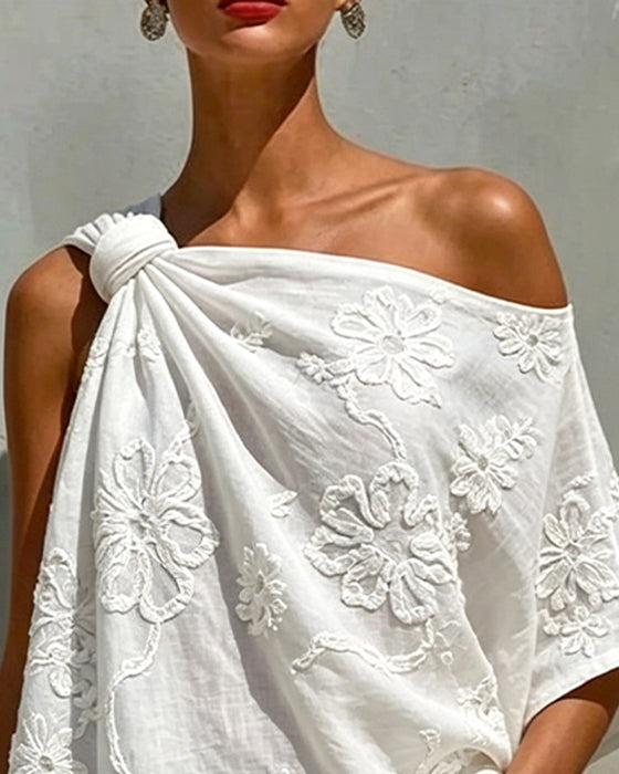 Bluse Dreidimensional Blume Ein Schulter
