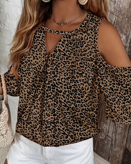 Bluse Leopardenprint Cold Shoulder Mode