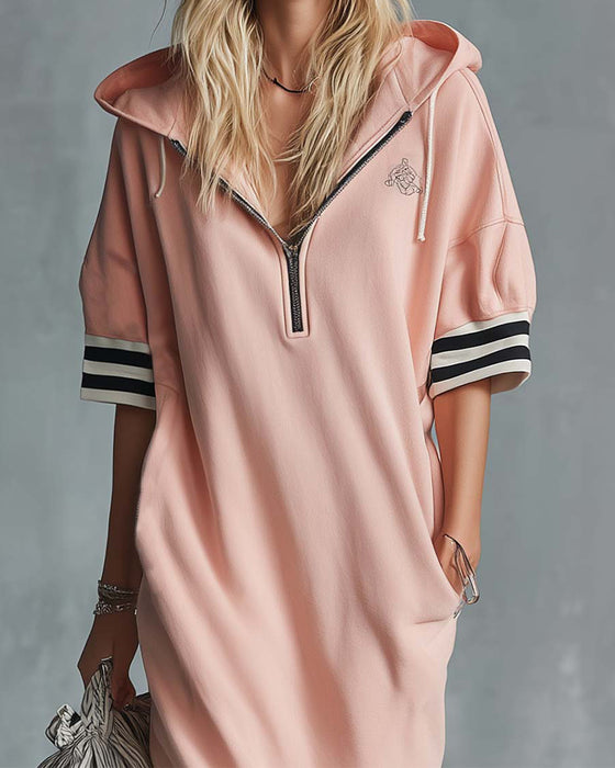 Kleid Kurzarm Kapuze Sweatshirt