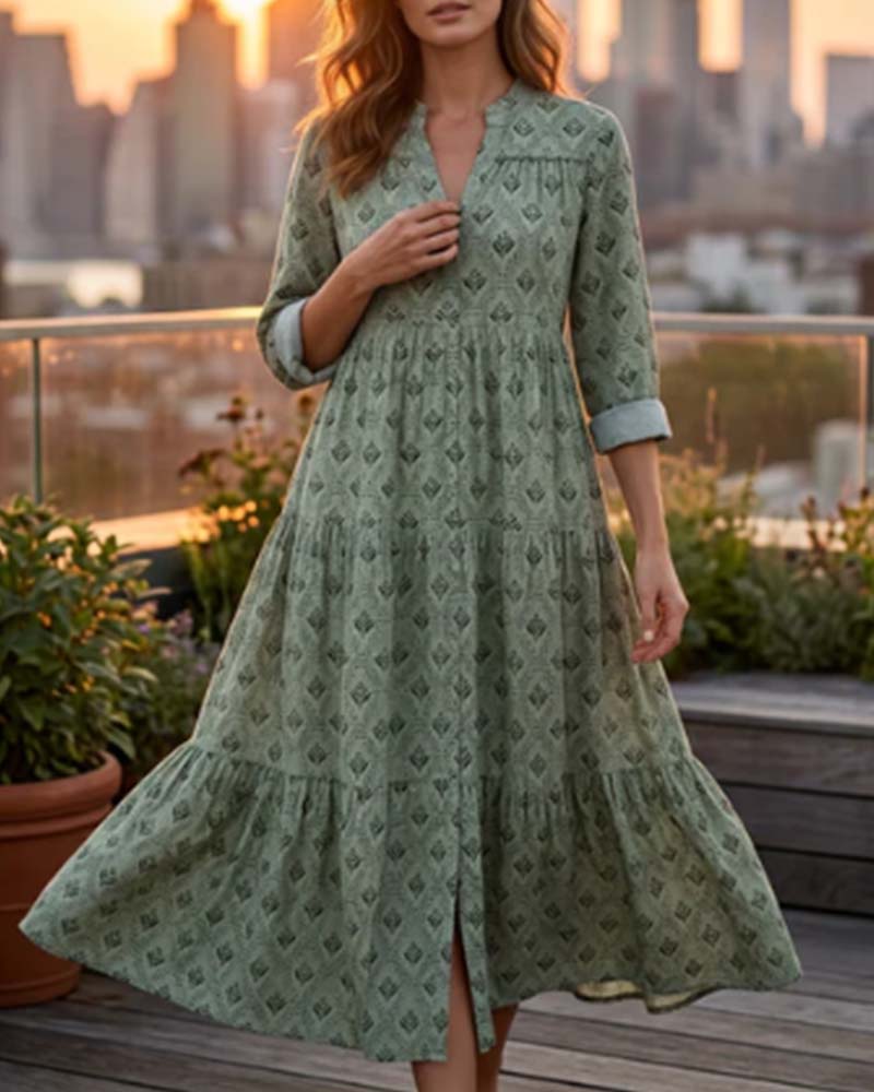 Kleid Vintage V-Ausschnitt Geblümt