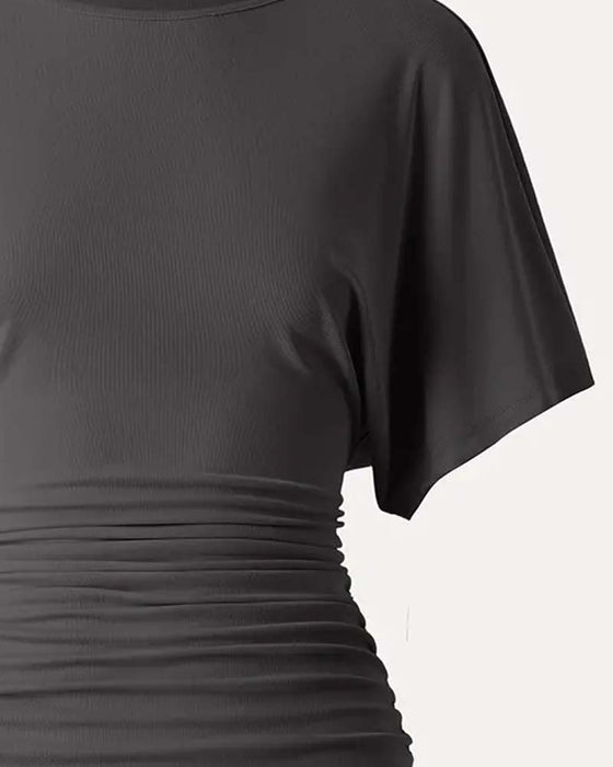 Bluse Lässig Uni Fältelt Kurzarm