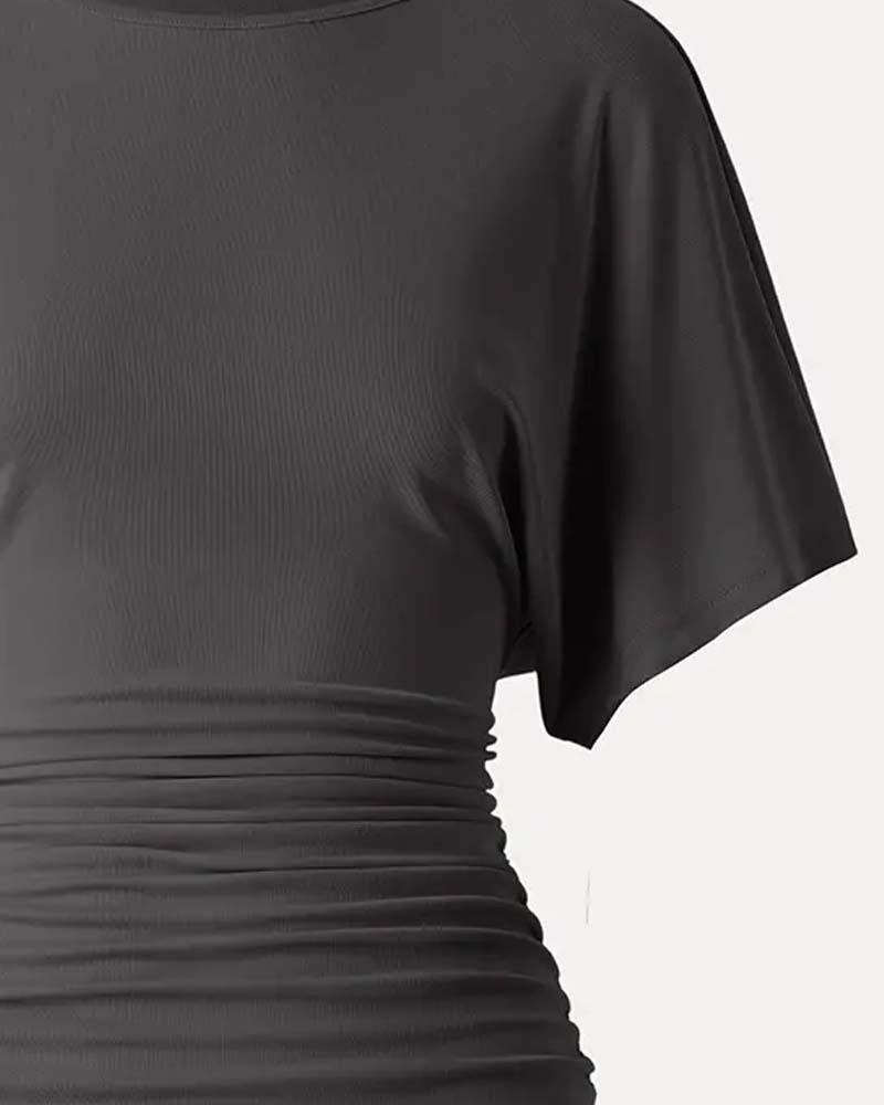 Bluse Lässig Uni Fältelt Kurzarm