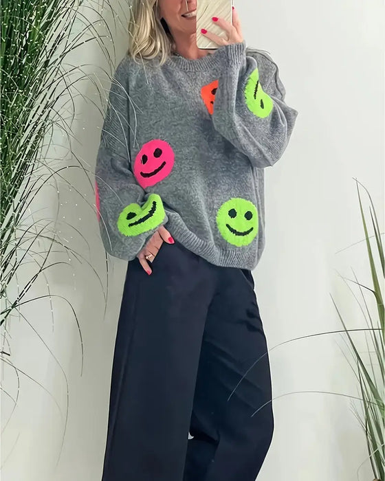 Sweater mit Smiley und Rundhalsausschnitt