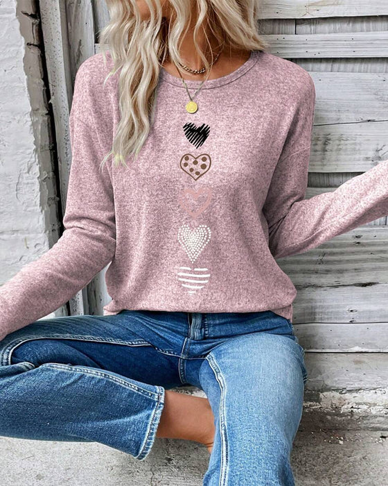 Top Langarm Rundhals Liebesherz-Print