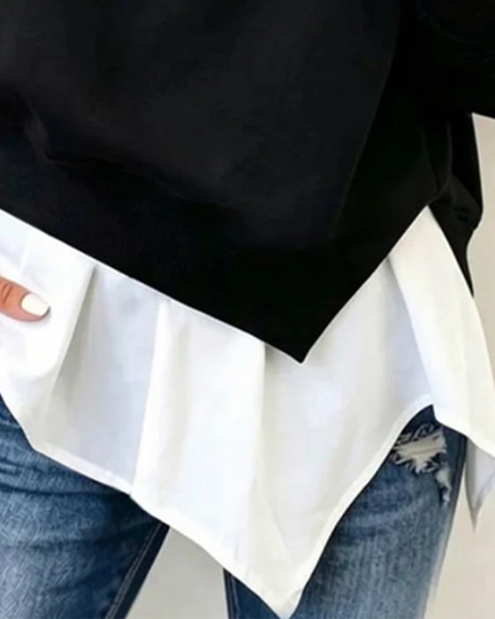Sweatshirt Falsch Zweiteilig Patchwork Mit Kragen