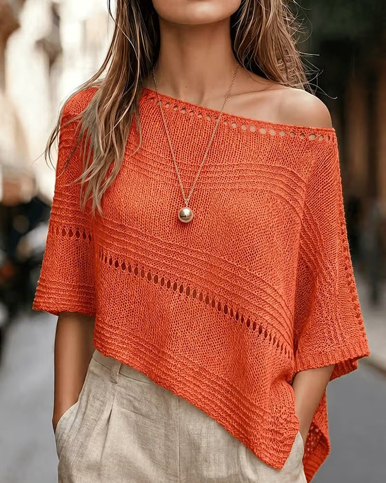 Pullover Ein-Schulter Ausgeschnitten Gestrickt