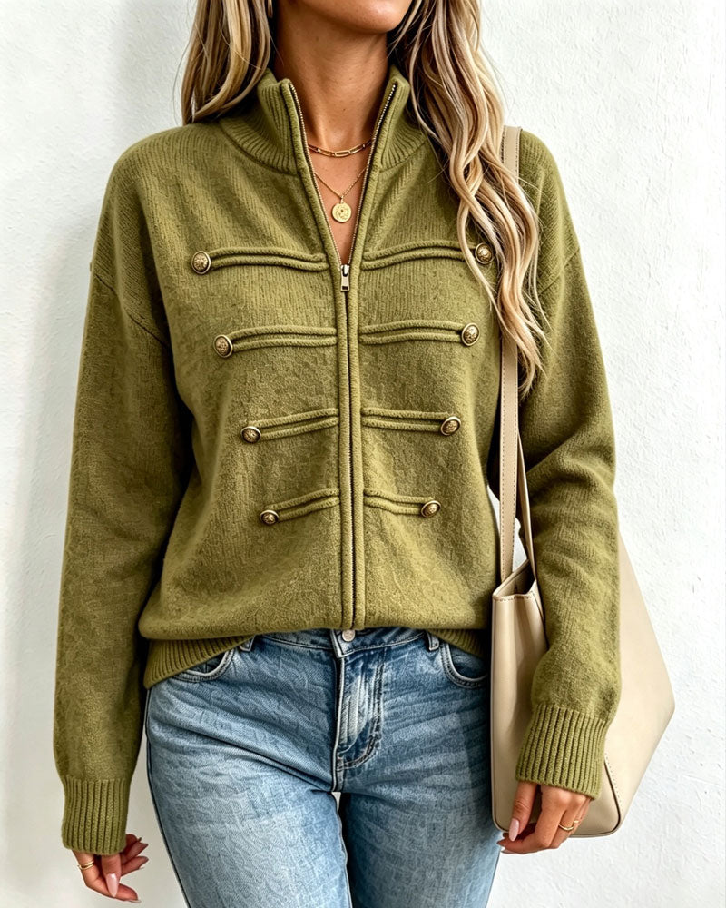 Cardigan Mandarin Kragen Mode Reißverschluss Gestrickt