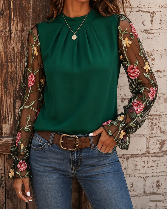 Bluse Mode Blumig Mandarin Kragen