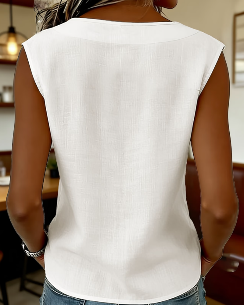 Tank Top Ärmellos Knopf-Oben