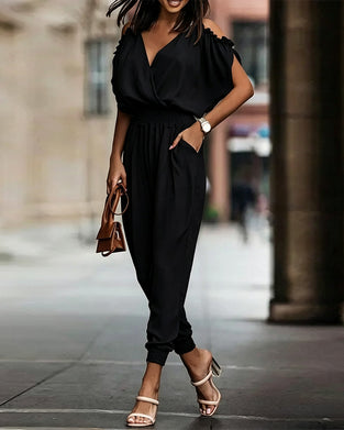 Jumpsuits Einfarbig V-Ausschnitt