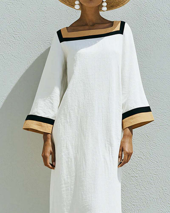 Kleid Quadratischer Ausschnitt Farbblock Locker Lang