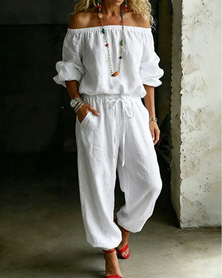 Jumpsuit Off-Shoulder Bindegürtel Tailliert