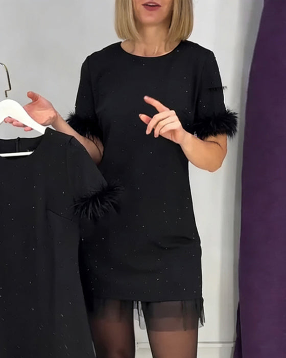 Meshkleid Mit Straußenfedern Und Hotfix-Strasssteinen