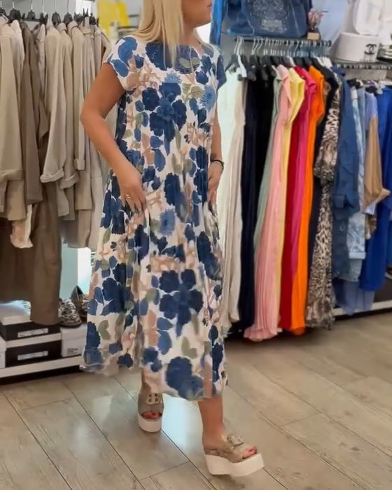 Kleid Rundhals Blumenmuster elegant